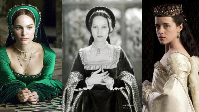 Natalie Portman (iz), Merle Oberon (c) y Claire Foy (d) interpretando Ana Bolena   CG