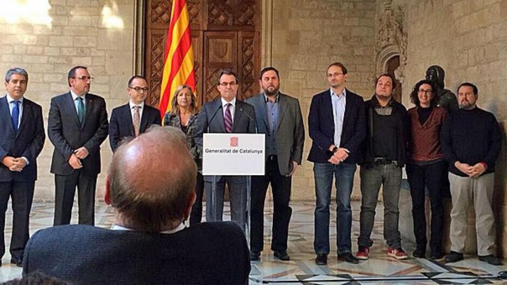 Rueda de prensa de los representantes del Gobierno autonómico, CiU, ERC, ICV-EUiA y la CUP