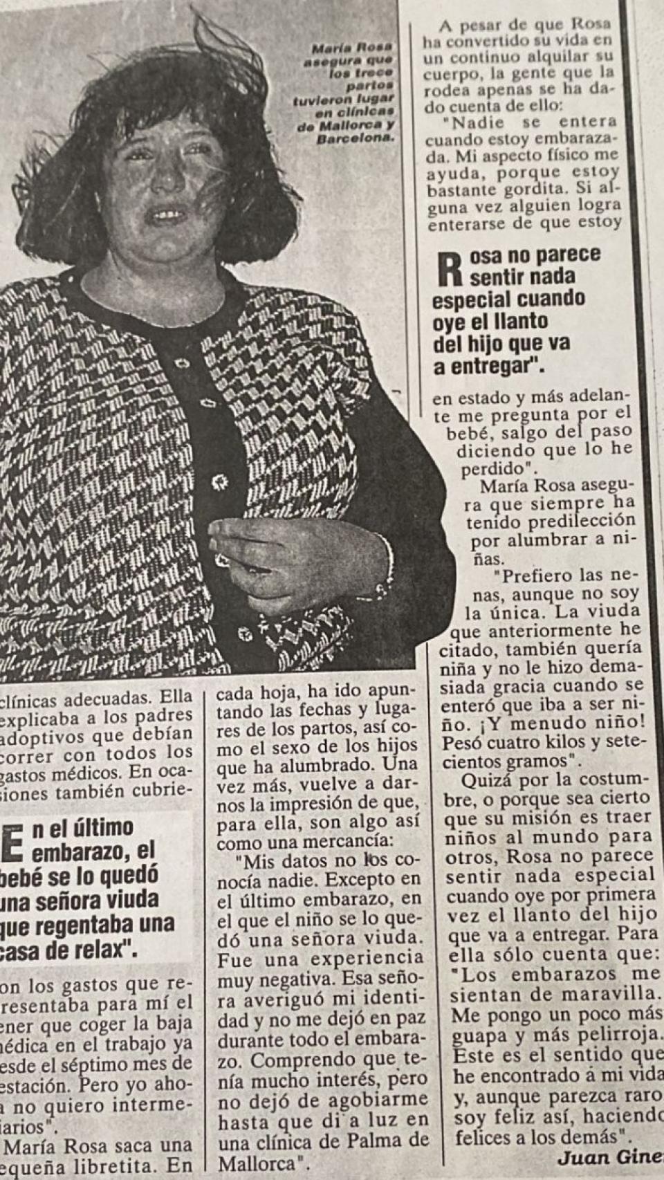 María Rosa Santos explica en una entrevista que pasó 13 años teniendo bebés para otras familias