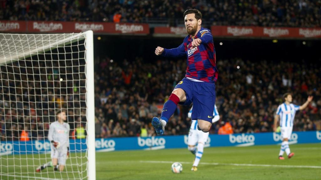 Leo Messi celebra un gol ante la Real Sociedad / EFE