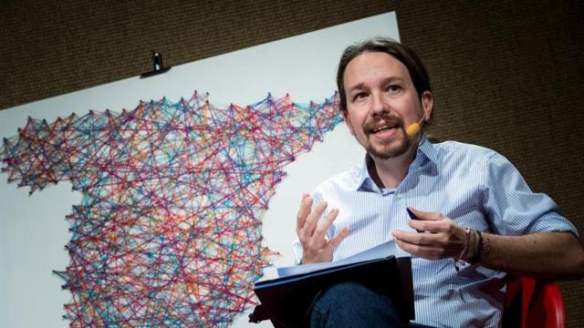 Pablo Iglesias, líder de Podemos, durante el debate del día de la Constitución