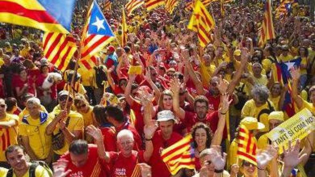 Imagen de la manifestación independentista de este jueves en Barcelona