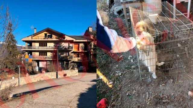 Dos imágenes del chalé de La Cerdanya y de los perros enjaulados / CG
