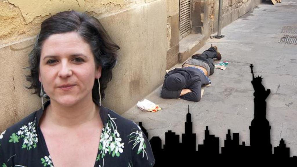 La concejal Gala Pin, un turista durmiendo en la calle y el 'skyline' de Nueva York / FOTOMONTAJE CG