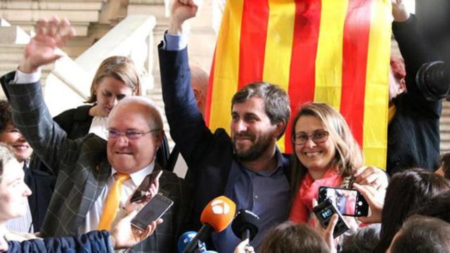 Los ex consejeros de la Generalitat Lluís Puig, Toni Comín y Meritxell Serret, en una imagen de archivo