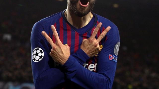 Una foto de Gerard Piqué celebrando su gol ante el Olympique de Lyon / EFE
