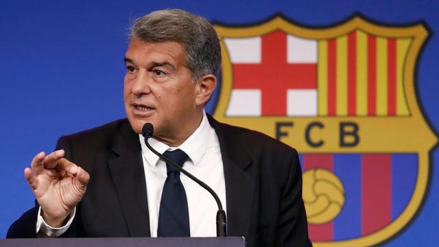 Joan Laporta, en su primera rueda de prensa oficial como presidente del Barça / EFE