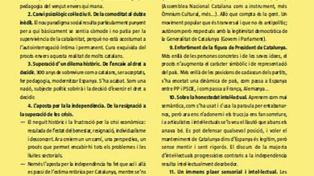 Editorial de la revista oficial de UGT Catalunya en el que se elogia la independencia de la Comunidad y se señala que el debate derecha/izquierda está superado