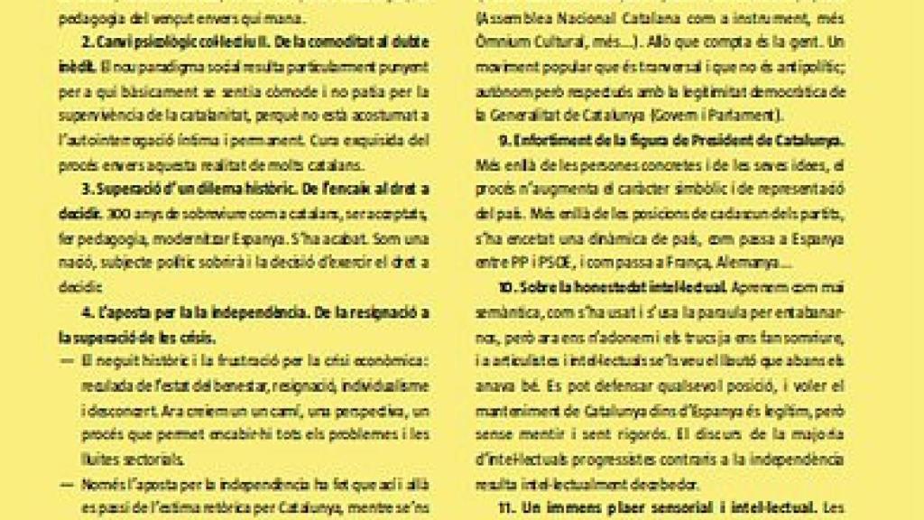 Editorial de la revista oficial de UGT Catalunya en el que se elogia la independencia de la Comunidad y se señala que el debate derecha/izquierda está superado