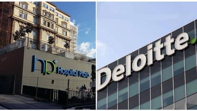 Fachada del Hospital Plató de Barcelona y de una sede corporativa de Deloitte / CG