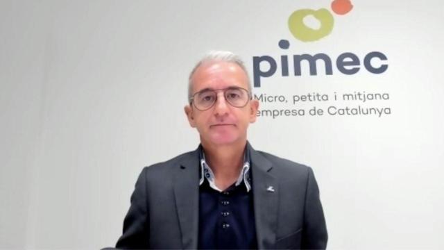 El secretario general de Pimec, Josep Ginesta, durante la presentación de los resultados de la encuesta sobre teletrabajo / CG