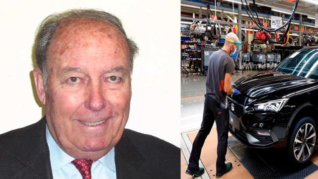 Joan Llorens Carrió (i) junto a un operario en una de las plantas de Seat que él mismo presidió de 1993 a 1996 / CG