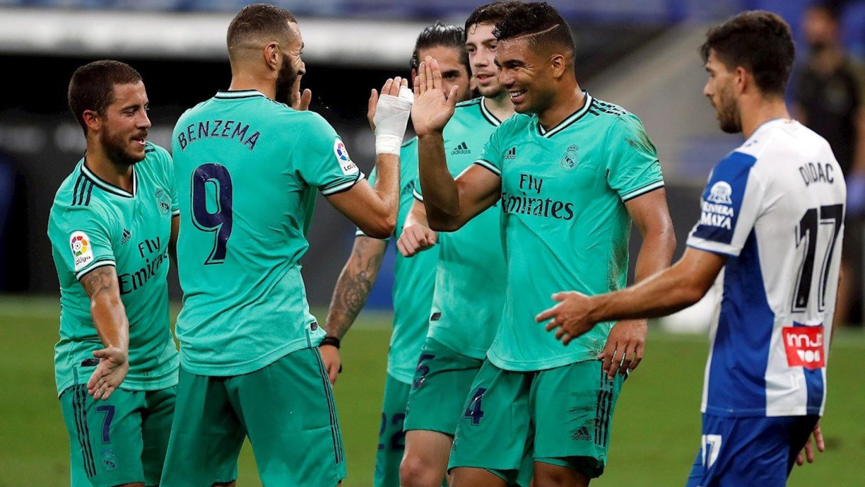 Los jugadores del Real Madrid celebran el gol ante el Espanyol / EFE