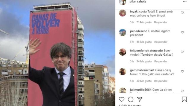 Fotomontaje de Pilar Rahola en que emula un cartel del Barça con Puigdemont / CG