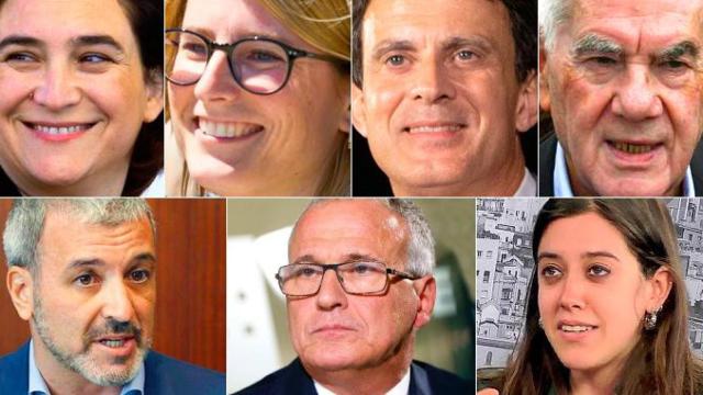 Los candidatos para la alcaldía de Barcelona: Ada Colau (BComú), Elsa Artadi (JxCAT), Manuel Valls (BCN Canvi-Cs), Ernest Maragall (ERC), Jaume Collboni (PSC), Josep Bou (PP) y Anna Saliente (CUP) / CG