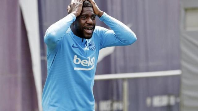 Una foto de Samuel Umtiti durante un entrenamiento del Barça / FCB