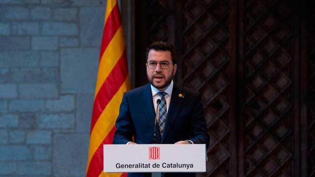 El presidente de la Generalitat, Pere Aragonès, en una comparecencia donde valora la reforma del delito de sedición como un paso importante / EUROPA PRESS