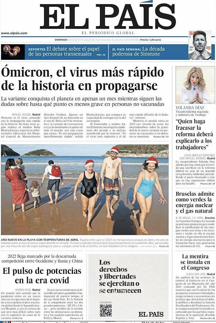 Portada de 'El País' del 2 de enero de 2022 / KIOSKO.NET