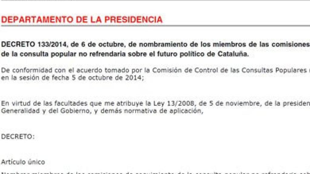 Decreto de nombramiento de los miembros de las comisiones de seguimiento del 9N