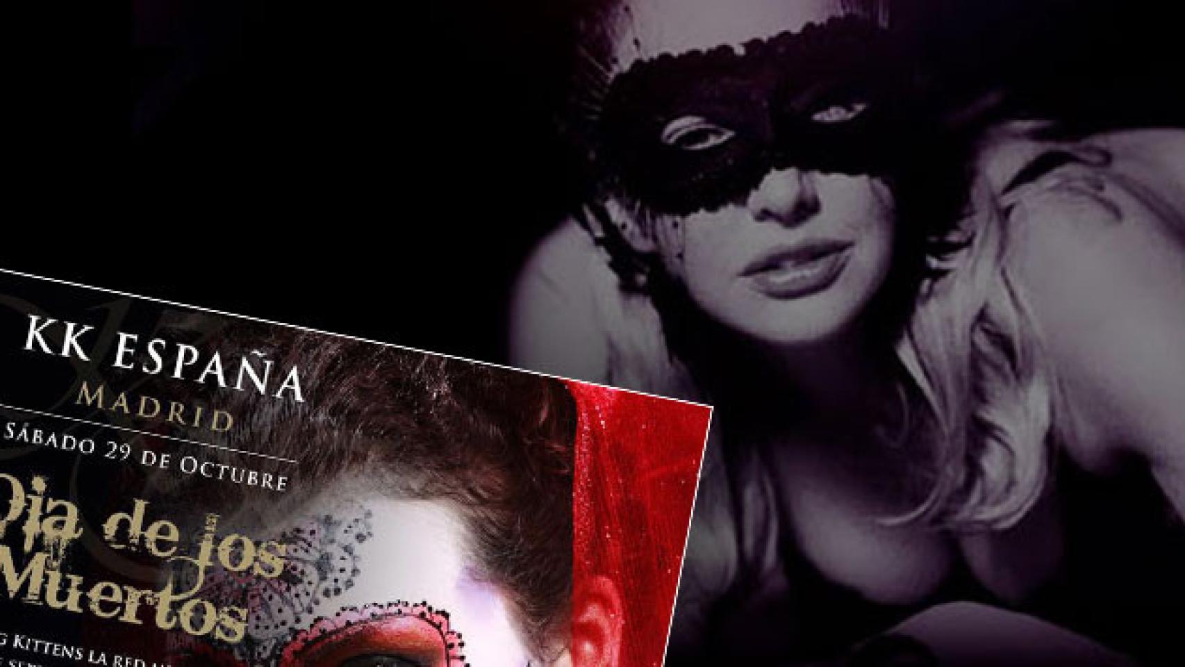 Una asistente a una fiesta Killing Kittens y el cartel de la velada en Madrid / CG