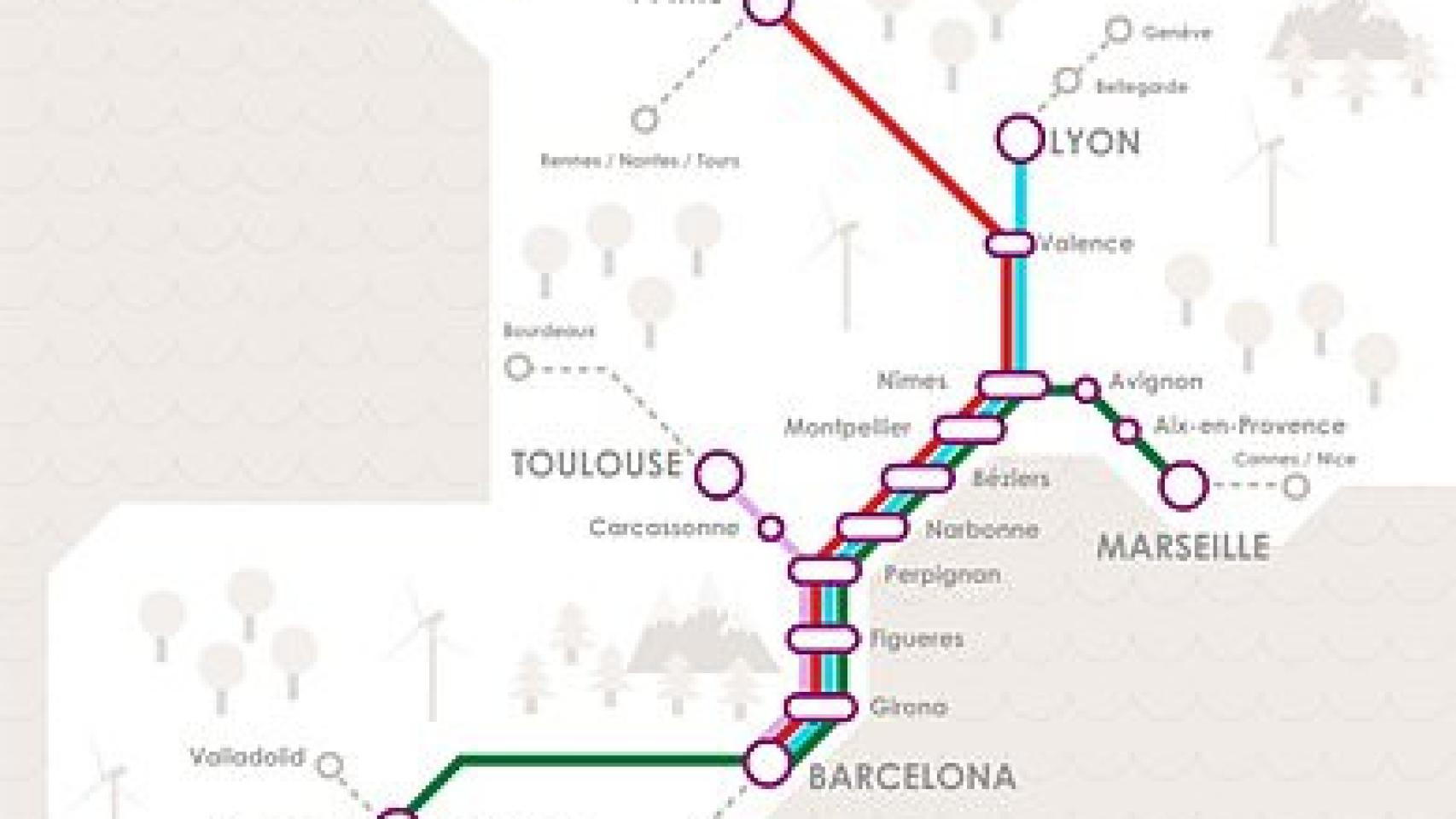 Ruta del AVE Barcelona-París y sus conexiones