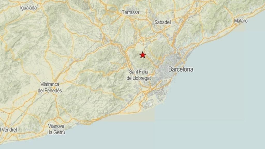 Zona epicentral del terremoto de magnitud 2,5 en el Baix Llobregat (Barcelona) - ICGC