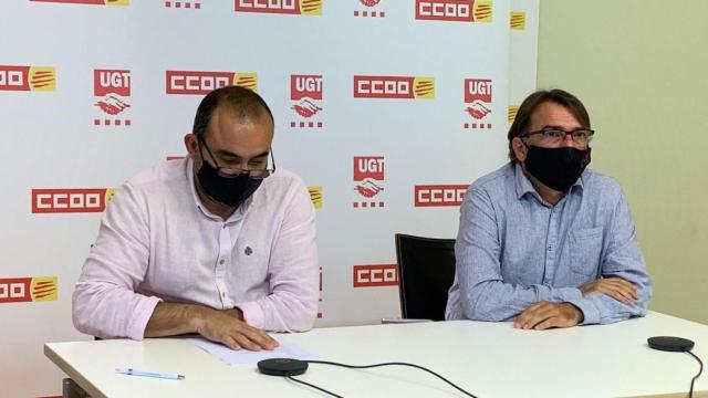 Los representantes de CCOO y UGT Catalunya en la rueda de prensa telemática / EP