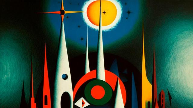 Un cuadro de la Sagrada Familia hecho por Joan Miró, una imagen generada por Crónica Global a través de la inteligencia artificial Midjourney, una de las herramientas que ponen en cuestión el futuro de los artistas visuales / MIDJOURNEY - CG