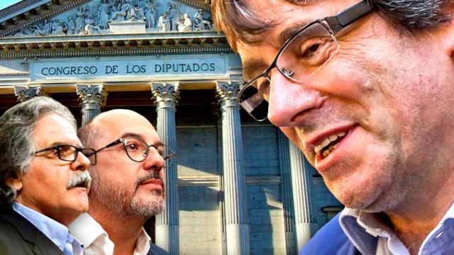 Carles Puigdemont, Joan Tardà y Carles Campuzano, del PDeCAT, en el Congreso de los Diputados / FOTOMONTAJE DE CG
