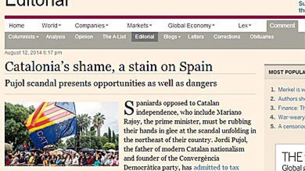 La vergüenza de Cataluña, una mancha en España, editorial del diario británico 'Financial Times'