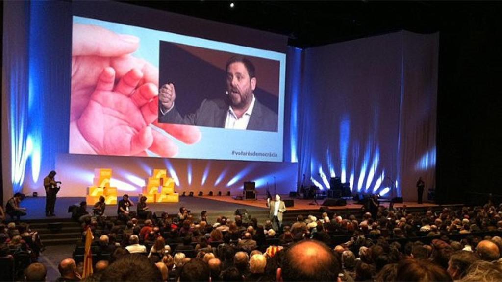Junqueras, durante el mitin en el Auditorio del Fòrum