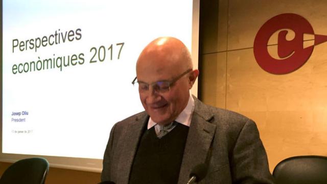 Josep Oliu, presidente de Banco Sabadell, en la presentación de las perspectivas económicas de 2017 en la cámara de comercio de su ciudad / CG