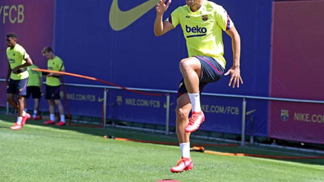 Martin Braithwaite en un entrenamiento del Barça / FCB