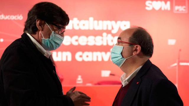 El candidato socialista a la presidencia de la Generalitat, Salvador Illa, junto a Miquel Iceta. EP