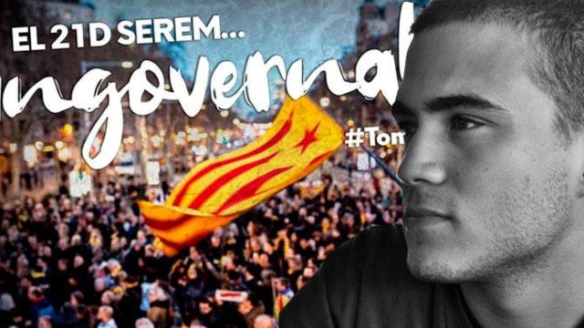 Un cartel de los CDR llamando al boicot al Consejo de Ministros de Barcelona el 21D y Sergi Aymerich / FOTOMONTAJE CG