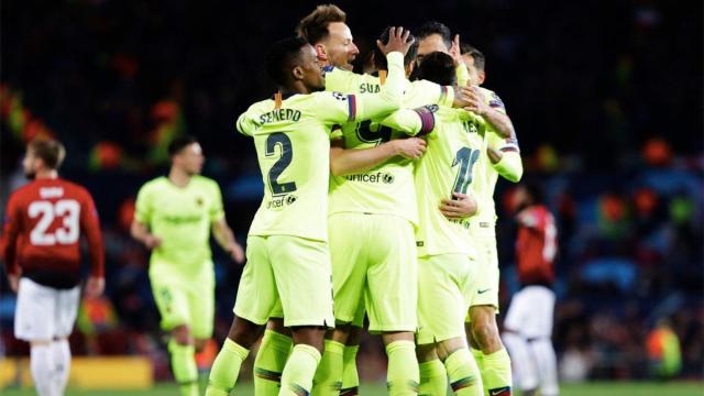 El FC Barcelona, celebrando un gol marcado contra el Manchester United / REDES