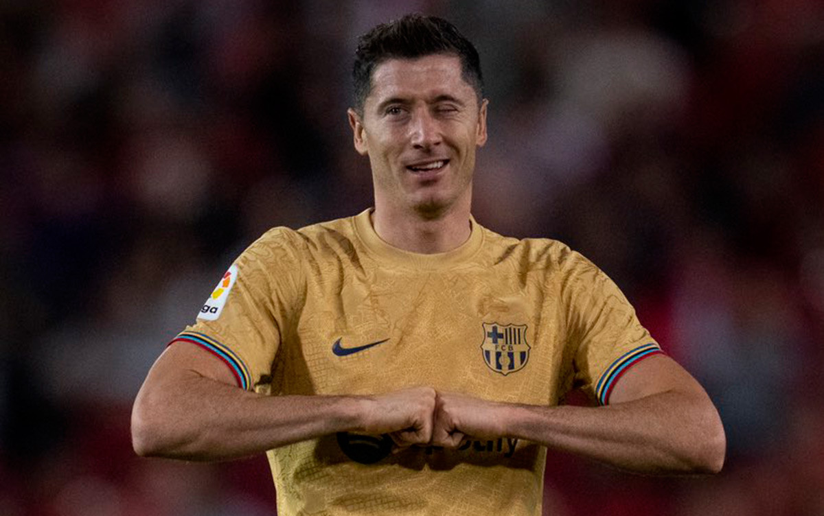 Robert Lewandowski, celebrando el golazo marcado contra el Mallorca / FCB