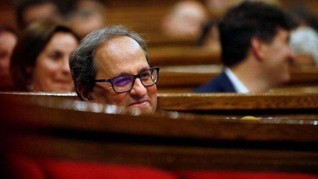Quim Torra, candidato a presidir la Generalitat, ayer en el Parlamento catalán / EFE