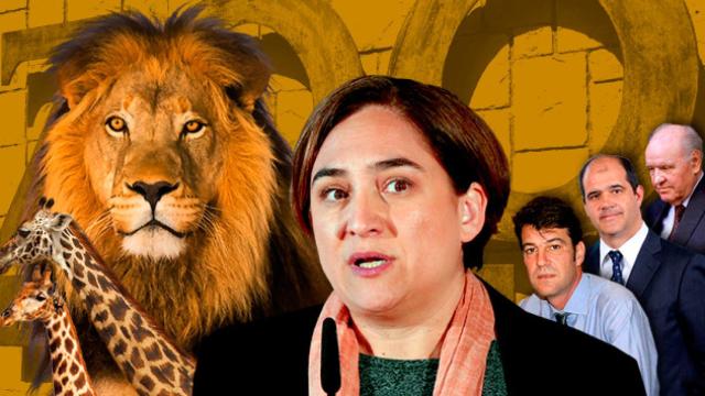 Ada Colau con Carlos Sumarroca padre y sus dos hijos, Carlos y Jordi /  FOTOMONTAJE DE CG