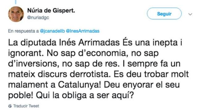 De Gispert insultó a Arrimadas en su perfil de Twitter / @nuriadgc