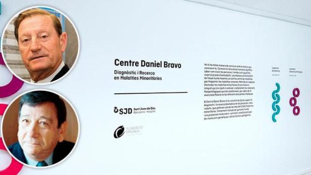 Antonio y Jorge Gallardo Ballart, de Almirall. Detrás, el centro Daniel Bravo para el diagnóstico y la investigación en enfermedades minoritarias / CG