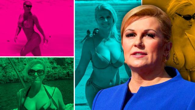La presidenta de Croacia, Kolinda Grabar-Kitarović, en una de las fotos que sacan los colores a los medios