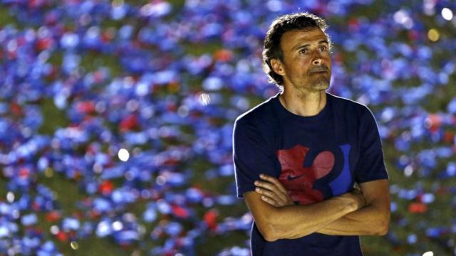 Luis Enrique en la celebración del triplete del Barça / EFE
