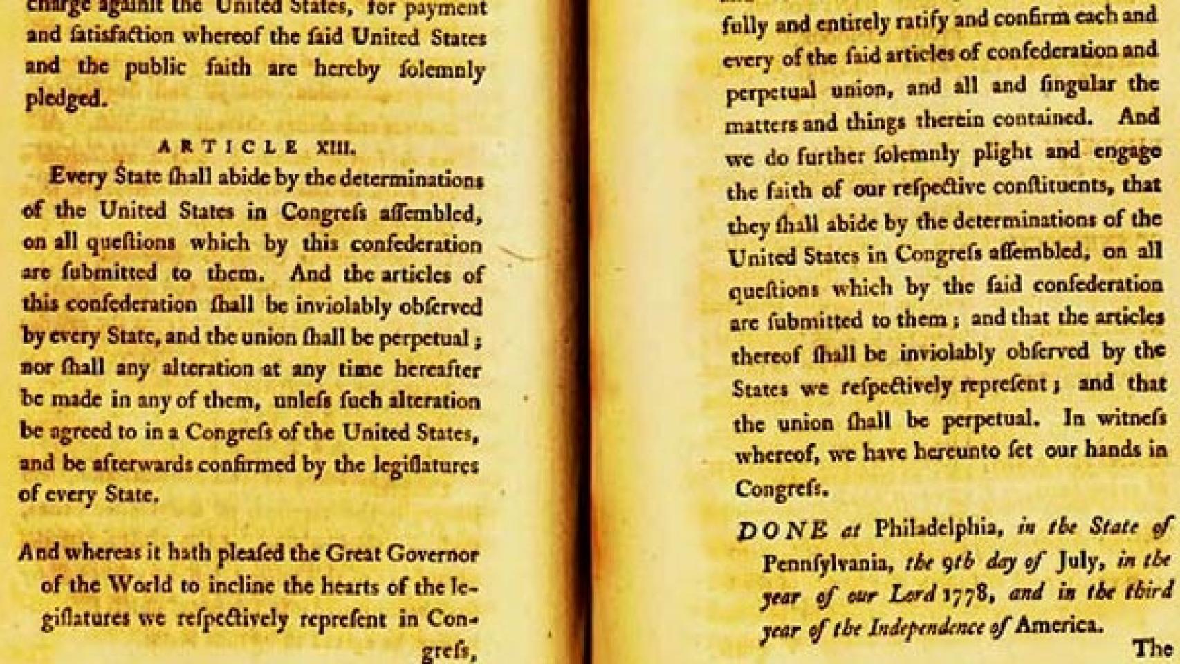 Artículos de Confederación y Unión Perpetua de los Estados Unidos de América, ratificados en 1781