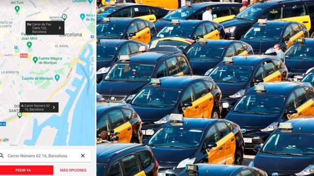 La 'app' de Taxi Class y una manifestación de taxistas en Barcelona / EFE