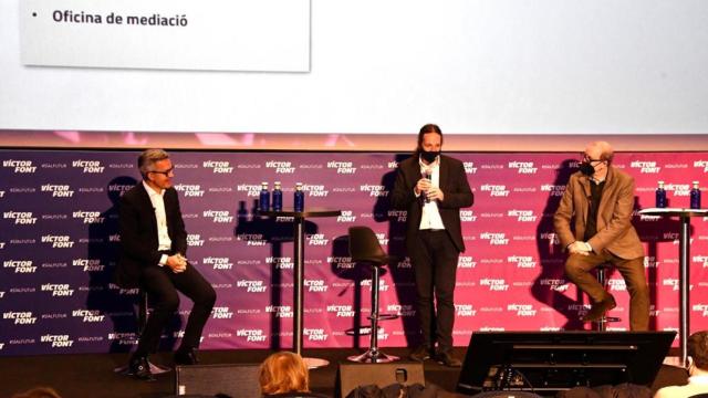 Víctor Font, Bassas y Duch en un acto de campaña / 'Sí al Futur'