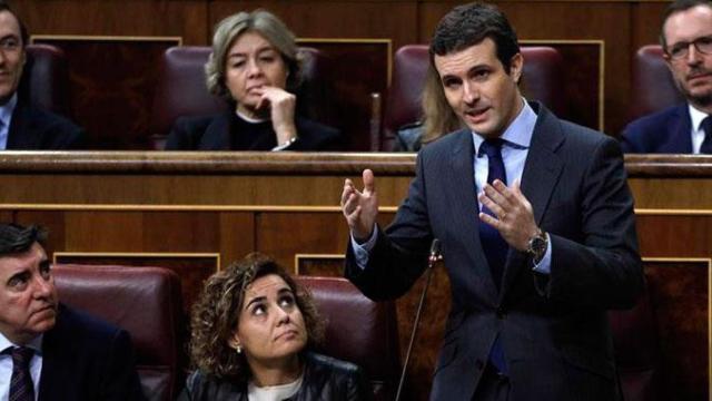 Pablo Casado durante la sesión de control al Gobierno este miércoles / EFE