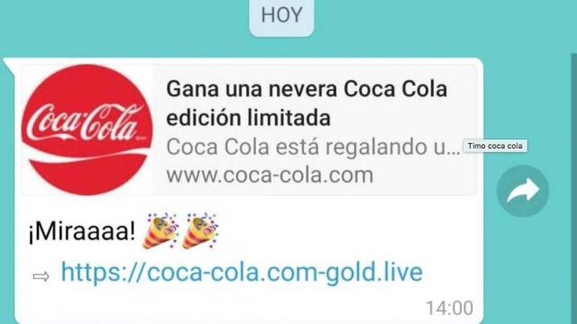 El timo de la nevera de Coca-Cola a través de Whatsapp