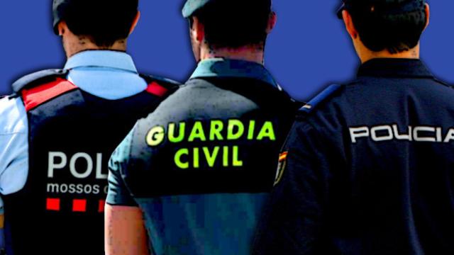 Un miembro de los Mossos d'Esquadra, un Guardia Civil y un Polícia Nacional / FOTOMONTAJE DE CG