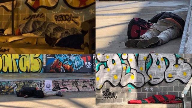 Varios indigentes en el parque de las Tres Xemeneies / @labcninvisible